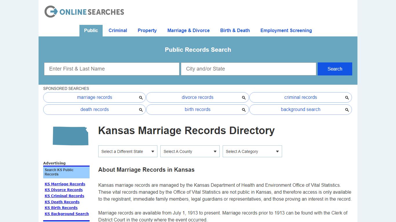 Kansas Marriage Records Search Directory